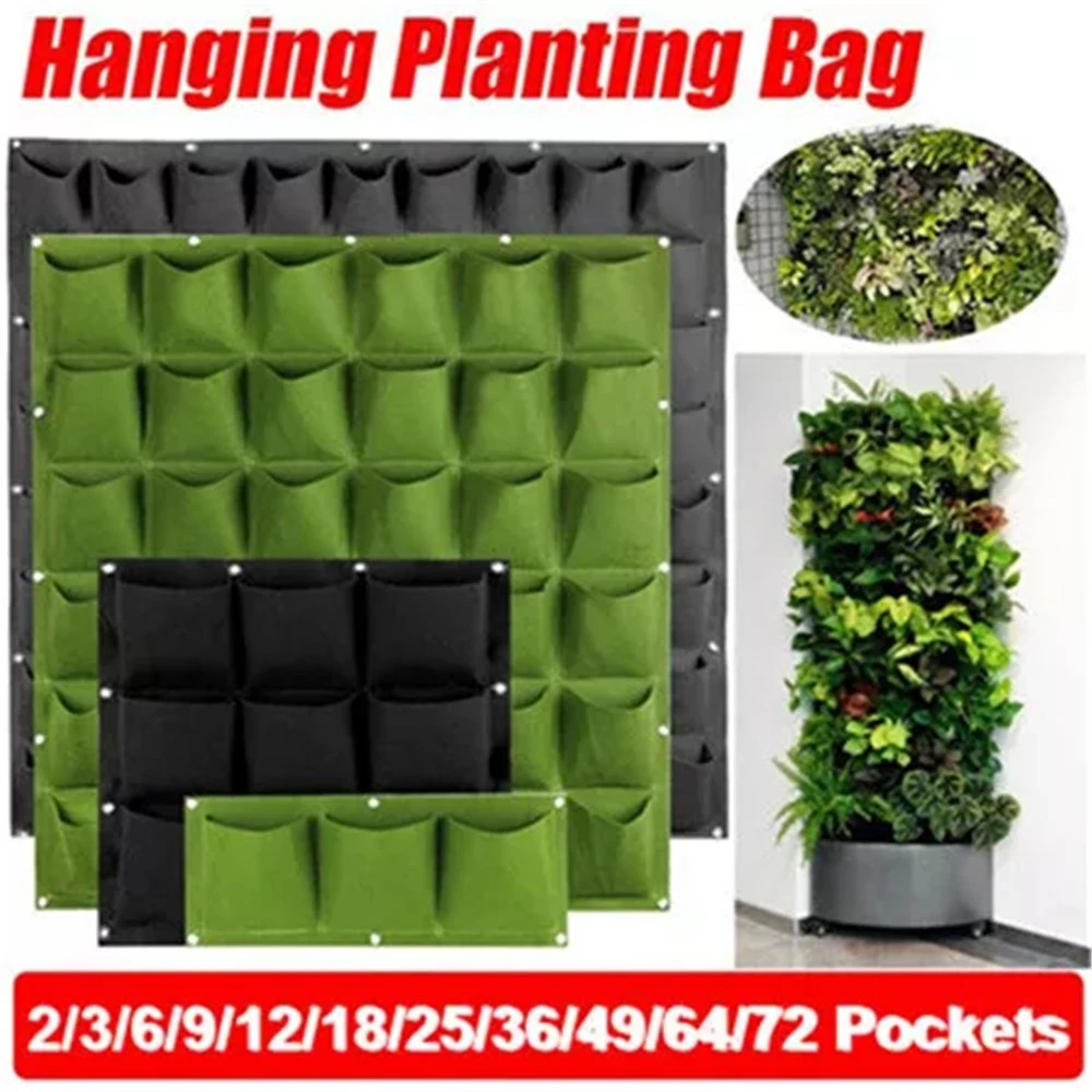 2/3/6/9/12/18/25/36/49/64/72 Pockets Planting Bag Vertical Home Garden Wall Hanging Planters
