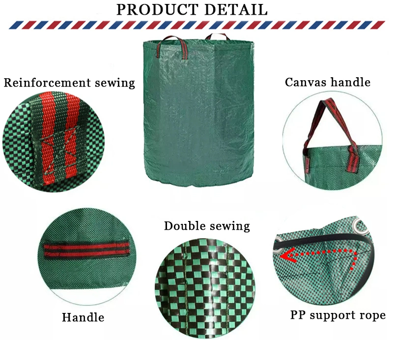 Plastic Durable 272L Folding Grow Bag PP Waterproof Landscape Garden Waste Bag with Handle Sacks