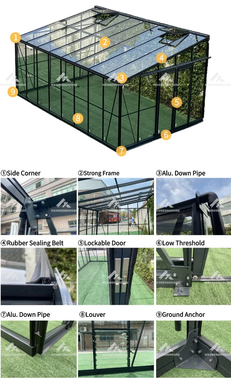 Modern Garden Glass Panels Lean to Prefabricated Manufacturer Walk-in Home Chinese Greenhouse