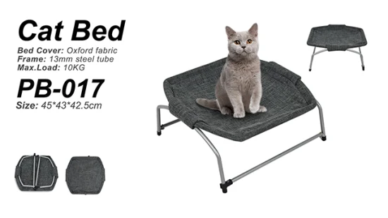 Gray Oxford Fabric Steel Frame Luxury Elevated Cat Camping Raised Pet Cot Bed